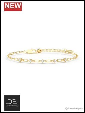 Sterling Silver Paperclip Bracelet with Moissanite, 6+2 Extender